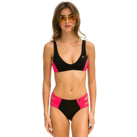 Aviator Nation Women’s Colorblock Bikini Set Red Black Sz Large Top & Bottom - Picture 2 of 15